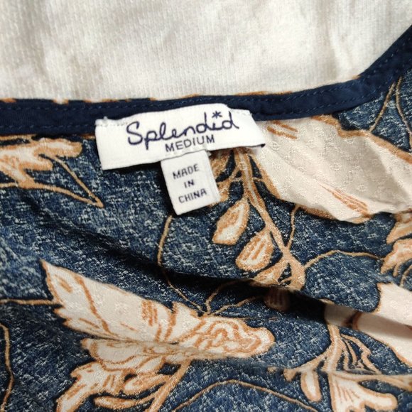 Splendid womens lined tunic ruffle cap sleeve mini dress Navy Blue Floral sz M - Picture 6 of 10